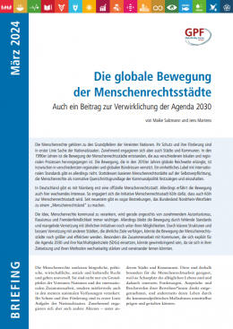Das Bild zeigt das Cover der Publikation mit Logo von GPF und Symbolen der SDGs am oberen Rand