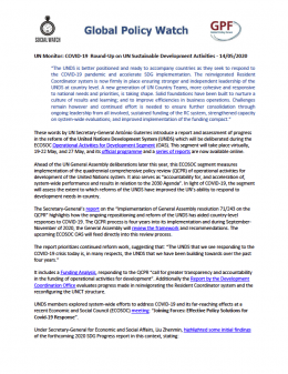 Cover UN Monitor: COVID-19 Round-Up on UN Sustainable Development Activities – 14/05/2020 EN